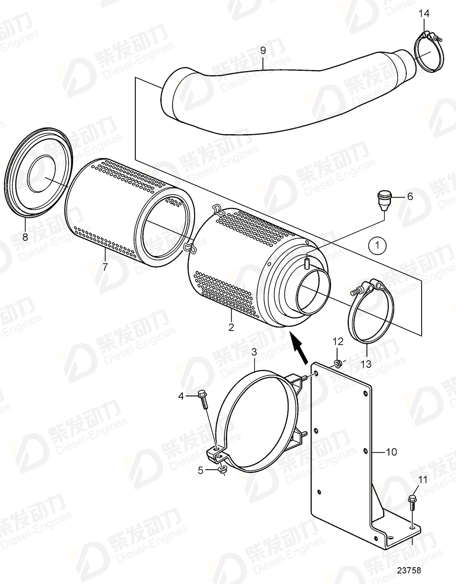 volvo penta Connecting pipe 3843945 Drawing